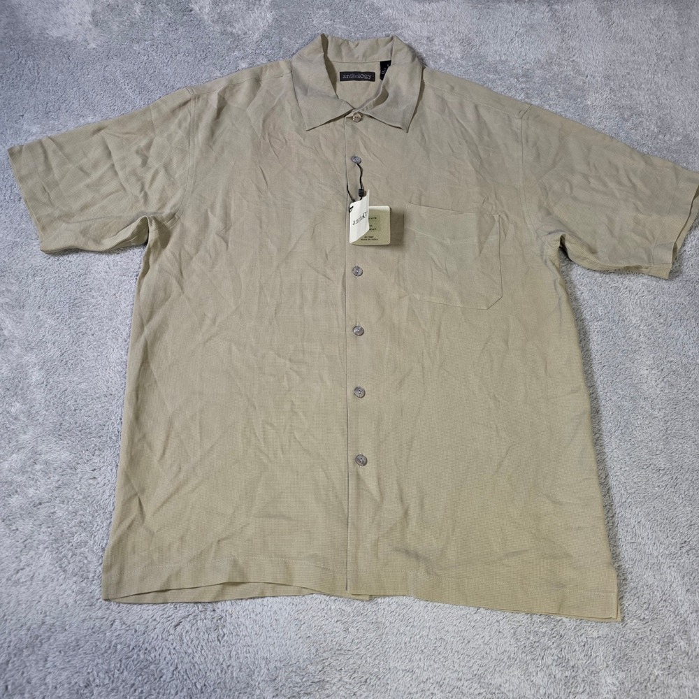 Anthology Mens Large Silk‎ Button Up Shirt Jade Green Textured HA6163TM NWT